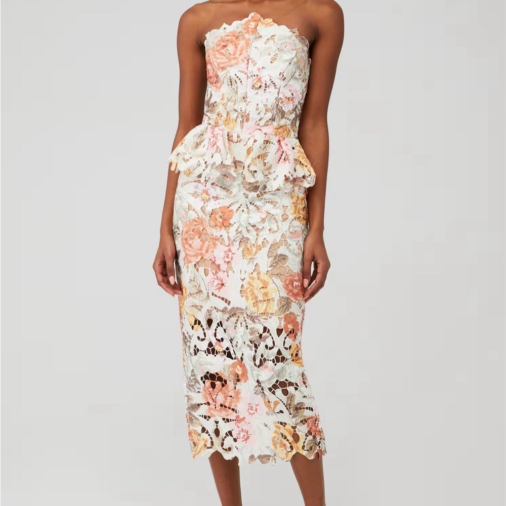 Elliot ADELYNN DRESS Strapless Floral Dress in Cream and Pink